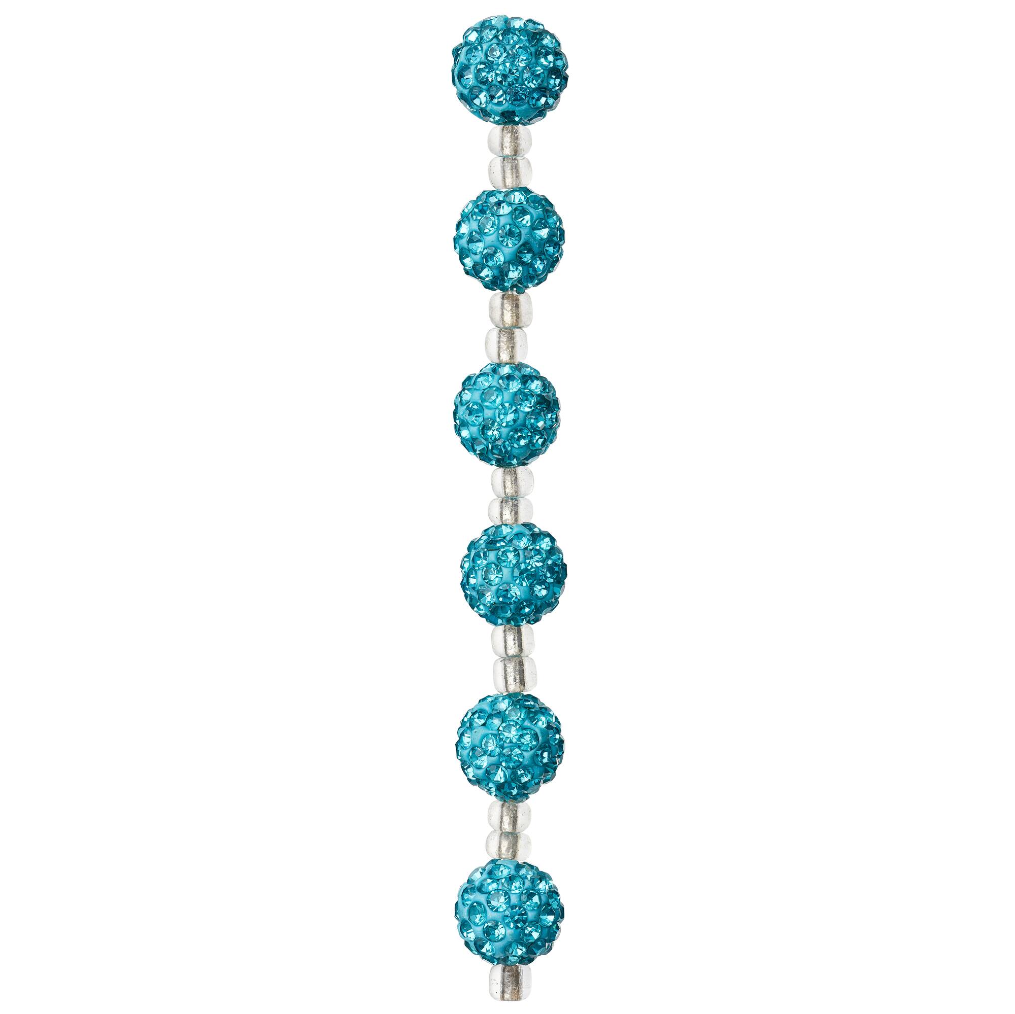 Aqua Rhinestone Studded Round Beads, 10mm by Bead Landing™